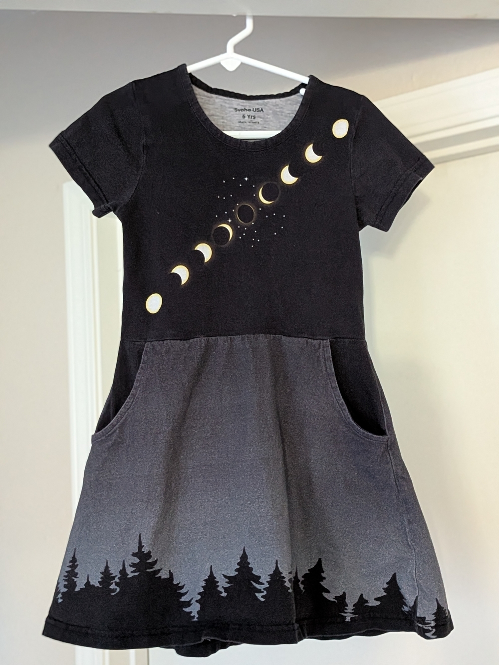 Svaha Girls' Black Moon Phase Graphic Dress with Pockets